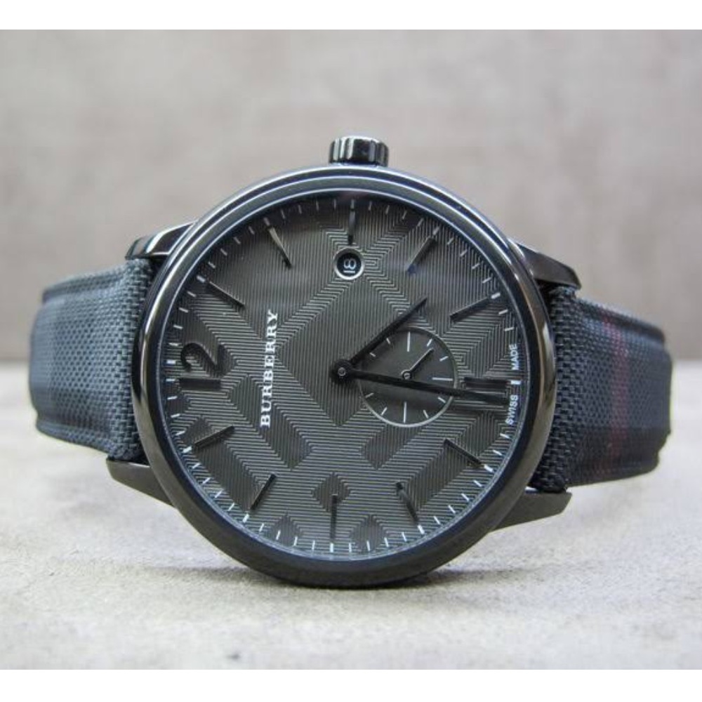 Men's Burberry Check Stamped Round Dial Watch 40mm